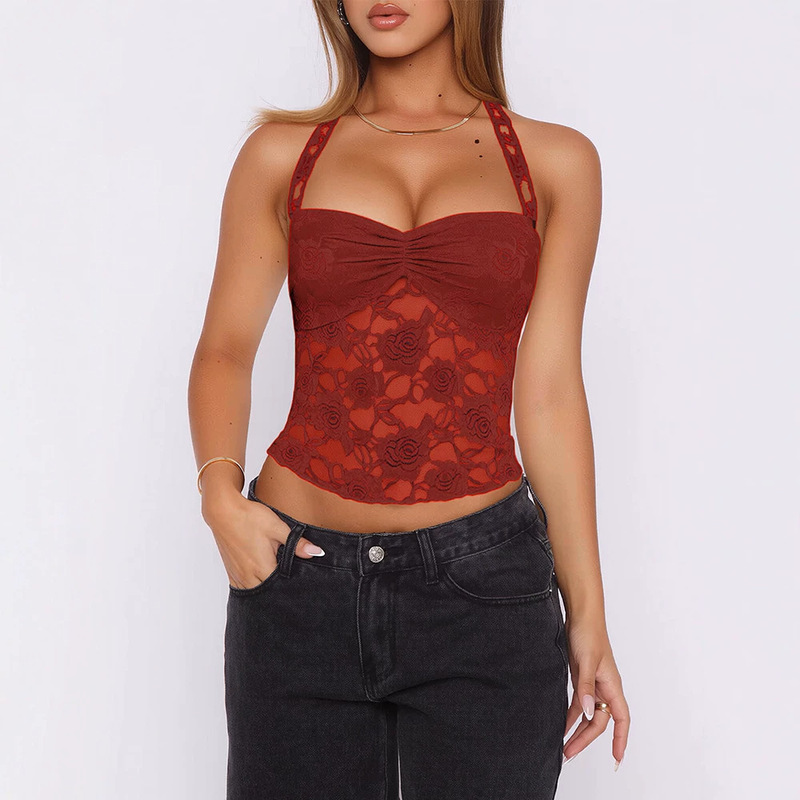 2025 Amazon European and American Hollow Women's Lace Sling Sexy Outgoing Vest Y2K Fashion Top 2025 Amazon European and American Hollow Women's Lace Sling Sexy Outgoing Vest Y2K Fashion Top