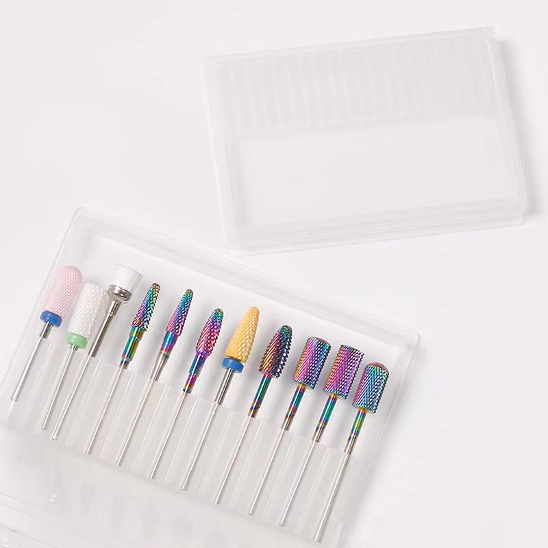 Nueva caja de almacenamiento de la cabeza de pulido de uñas 20-agujero portátil frente-tratamiento a prueba de polvo Flip caja de almacenamiento de herramientas de la tienda de uñas