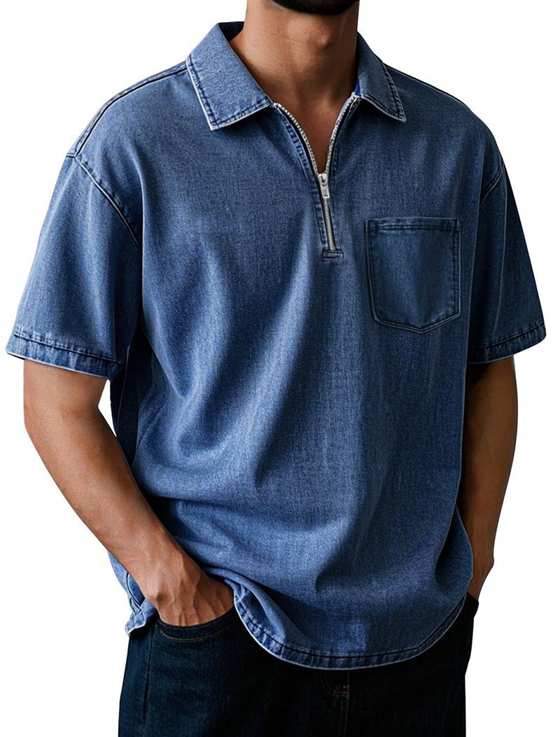 Men's Cotton Short Sleeve Polo Shirt - Classic Button-Down Collar Casual Top For Summer Vintage-Inspired Washed Finish_viptrois.com