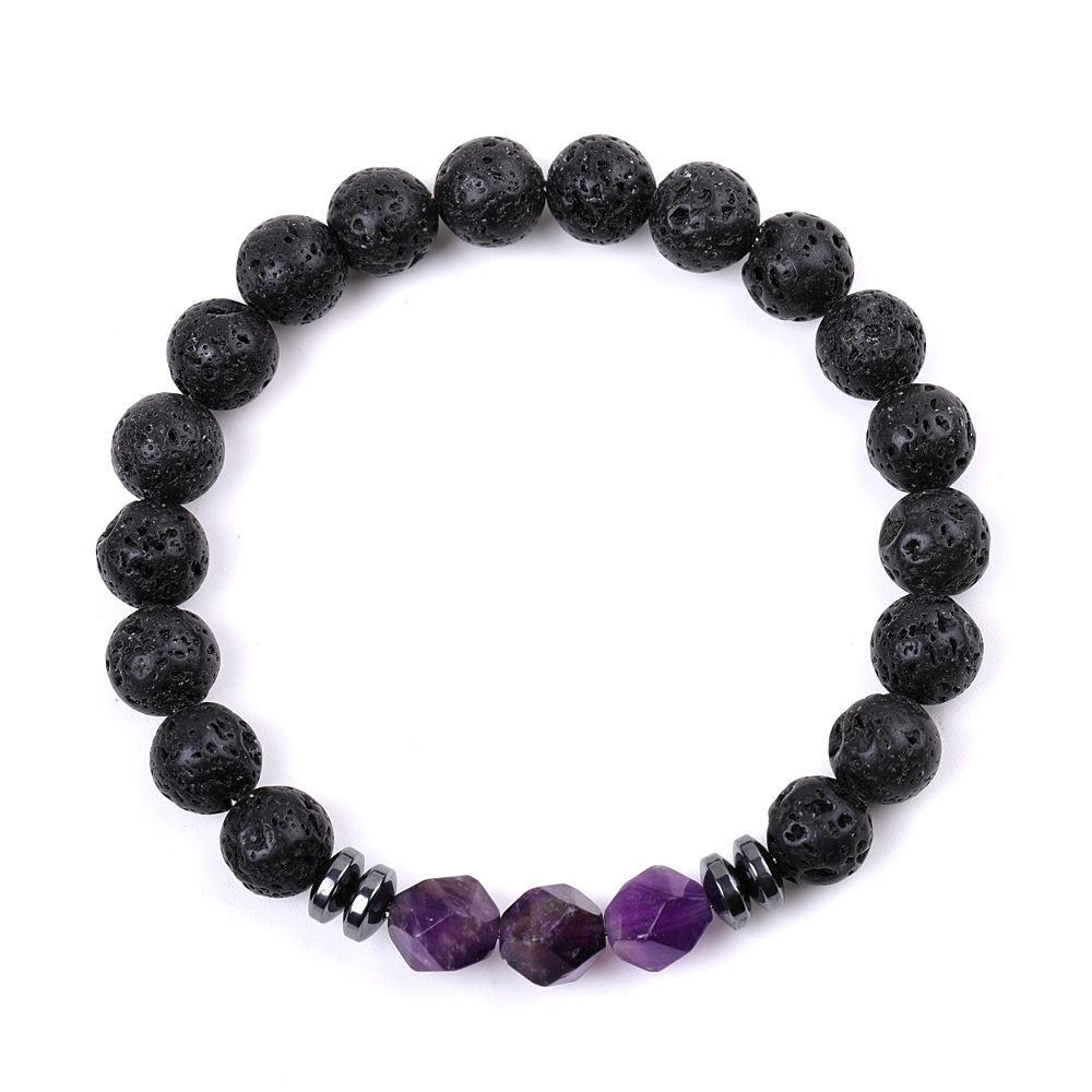 Amethyst Und Schwarzes Obsidian Lavastein Armband Für Damen_voghion.com