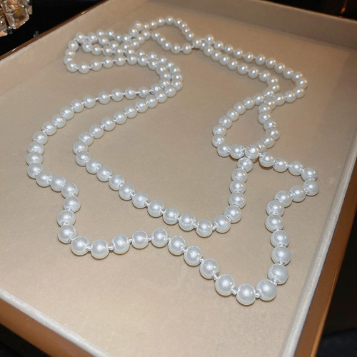 Korean Dongdaemun Trendy Long Pearl Necklace, Unique Light Luxury Minimalist Sweatshirt Chain Fashion and Elegant Accessory for Wholesale