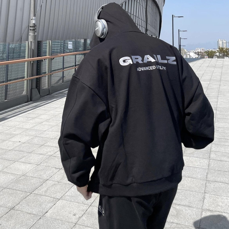 Grailz Fk American High Street Loose Embroidered Hoodie Casual Cotton Trendy Brand Vibe Style Hooded Sweatshirt