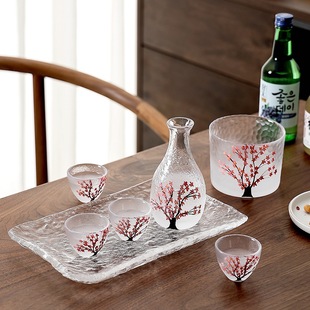 Ins Cherry Blossom Glass Sake Pot Sake Cup Wine Set Household Hot Wine Pot One-Cup Small Wine Cup Wine Cup