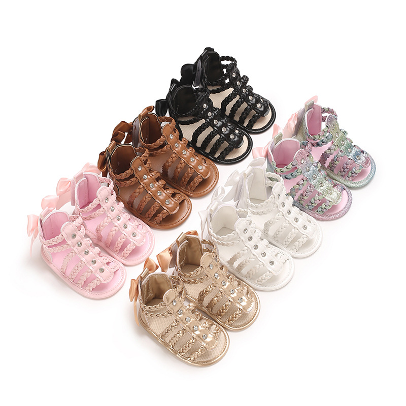 Summer new 0-1 year old baby bow cute open toe PU soft bottom baby sandals