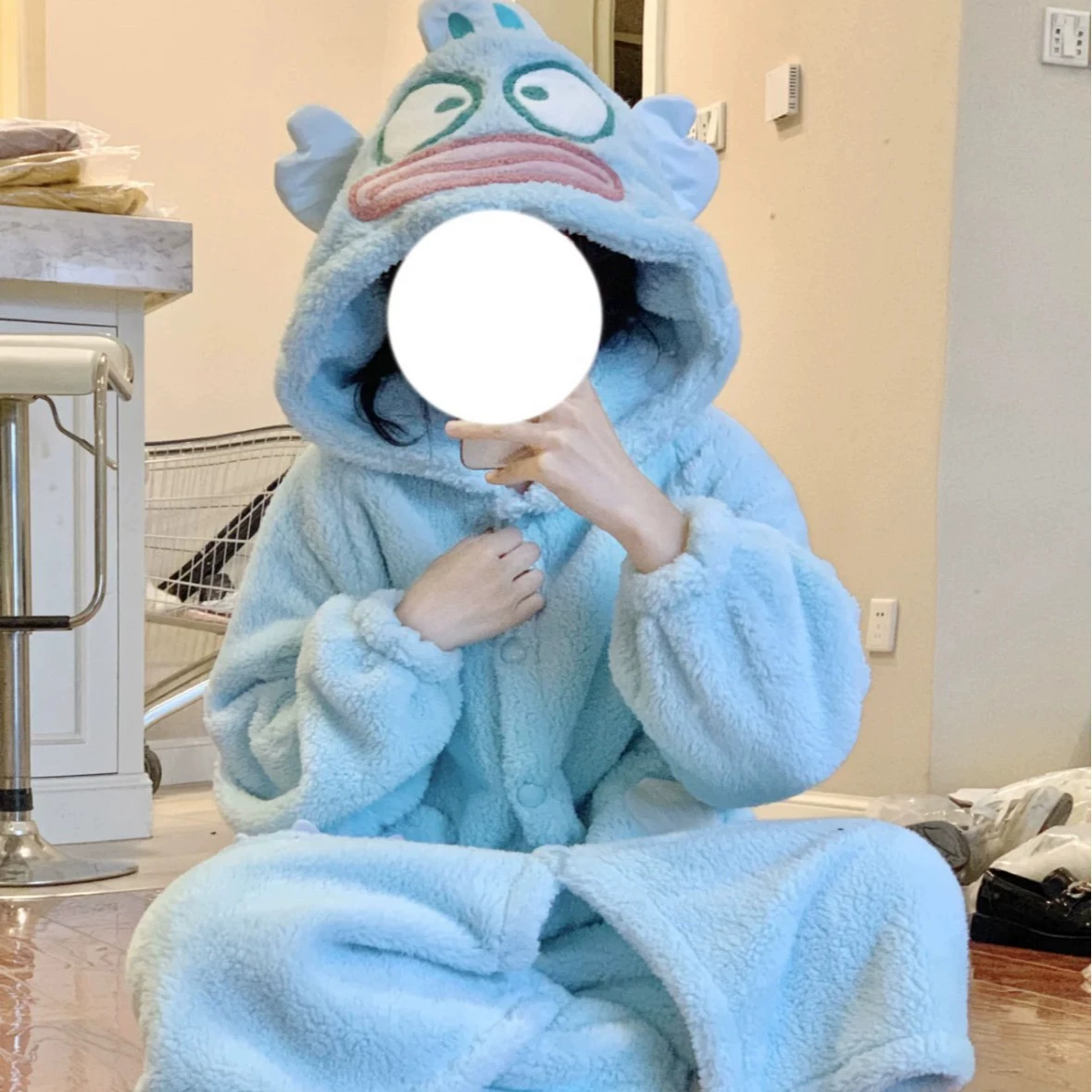 Мультяшная теплая пижама с капюшоном, коралловая бархатная банная robe, комплект