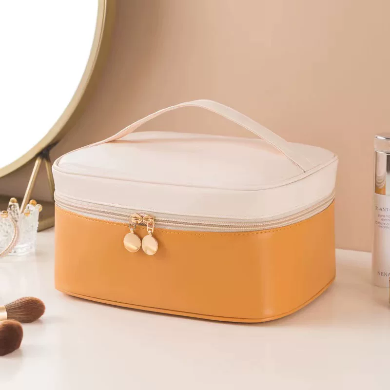 Cosmetic bag, handheld shoulder bag, polyurethane waterproof capacious organizer bag