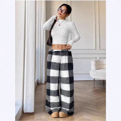 New Autumn/Winter Plaid Casual Fleece Pajama Bottoms