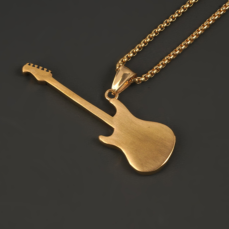 Pingente de guitarra de aço titânio punk rock mais vendido, colar de instrumento de metal personalizado masculino da moda_voghion.com