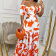 Europe and the United States cross-border Amazon independent station summer wind women's printed collar elastic waist hollow large pendulum dress