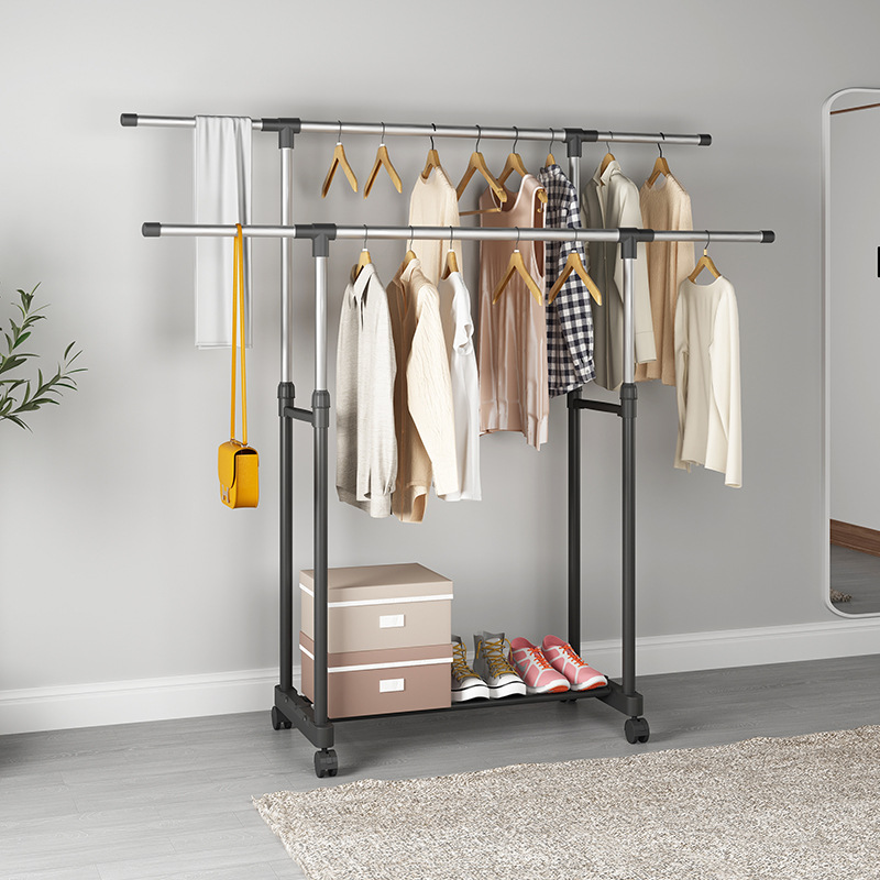 Clothes rack, coat rack, double-pole floor-standing telescopic clothes rack, balcony indoor mobile lift, simple and modern