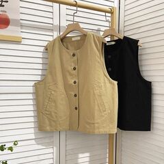 日雑風工装ベスト袖なし上着女