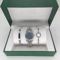 Rolex Three-Piece Set - Datejust Women's with Diamonds, Five-Row Deep Blue