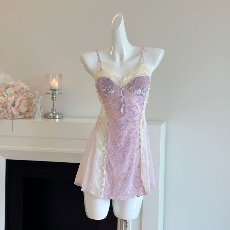 2026 New Sexy Women's Summer Pajamas, High-End Pure Desire Style French Strap Nightdress with Chest Pads and Lace Home Wear 2026 New Sexy Women's Summer Pajamas, High-End Pure Desire Style French Strap Nightdress with Chest Pads and Lace Home Wear