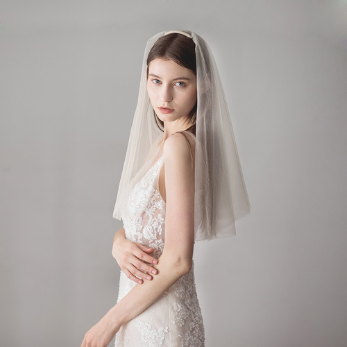 V620 New Simple Bridal Veil Beautiful Plain Yarn Double Layer Veil Hand-sewn Hair Comb Bridal Wedding Veil