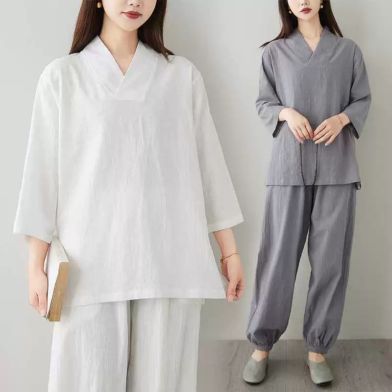 Реальные фото женских костюмов для lay, костюм из двух частей loose tea suits для женщин, комплекты для медитации из бамбука и хлопка