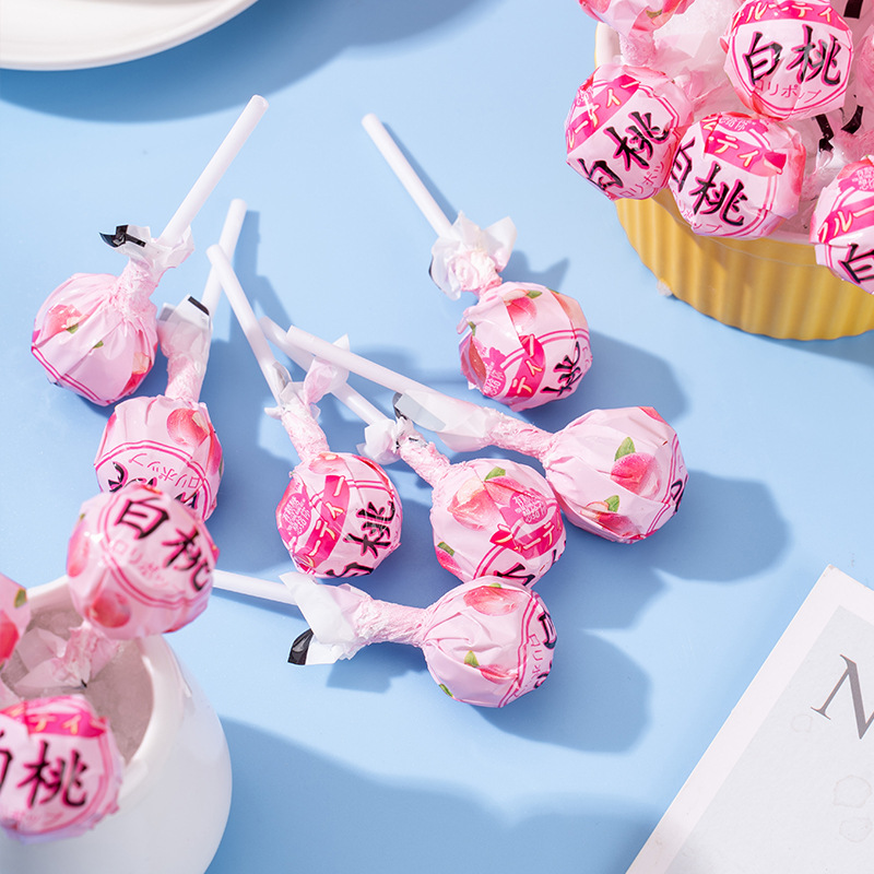 網紅棒棒糖批發兒童小零食水果白桃硬糖花束散裝結婚少女糖果批發