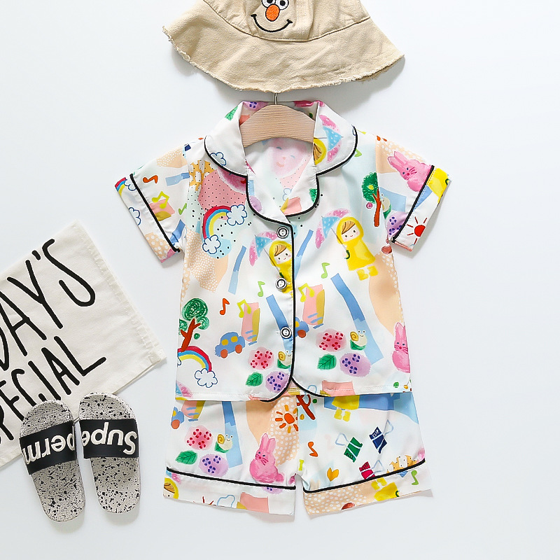 Mufurui One-Piece Drop-Shipping Children's Summer New Pajama Set Summer Pajamas Blue Arctic Short-Sleeve Set Korean Style Fashion