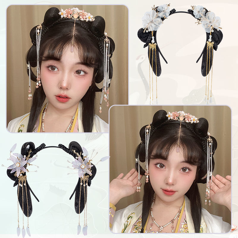 漢服ウィッグオールインワンレイジーヘアフープウィッグバッグソフトヘアバンドル女性の古代スタイルのソフトパッドヘアバッグ古代衣装帽子|undefined