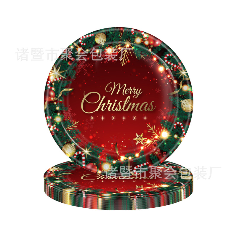 红绿圣诞节派对用品星星纸盘圣诞树布置装饰品一次性桌布餐具套装|undefined