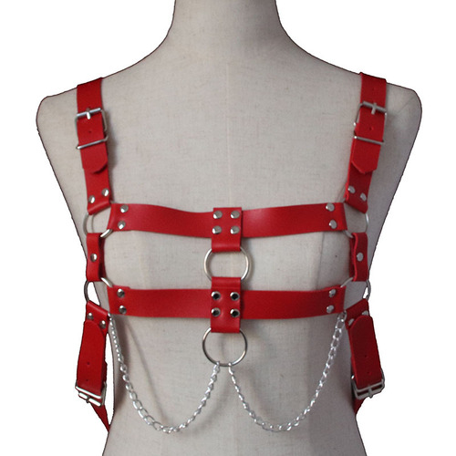 Manufacturer sells European and American PU quality punk wide men's belt restraints chain ring suspenders accessories straps