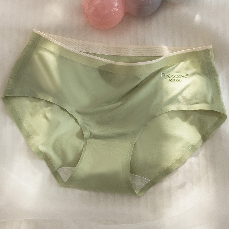 Ropa interior de seda de hielo para mujer de verano delgado de algodón puro entrepierna antibacteriana cintura media chica transpirable triángulo pantalones cortos ropa interior sin costuras