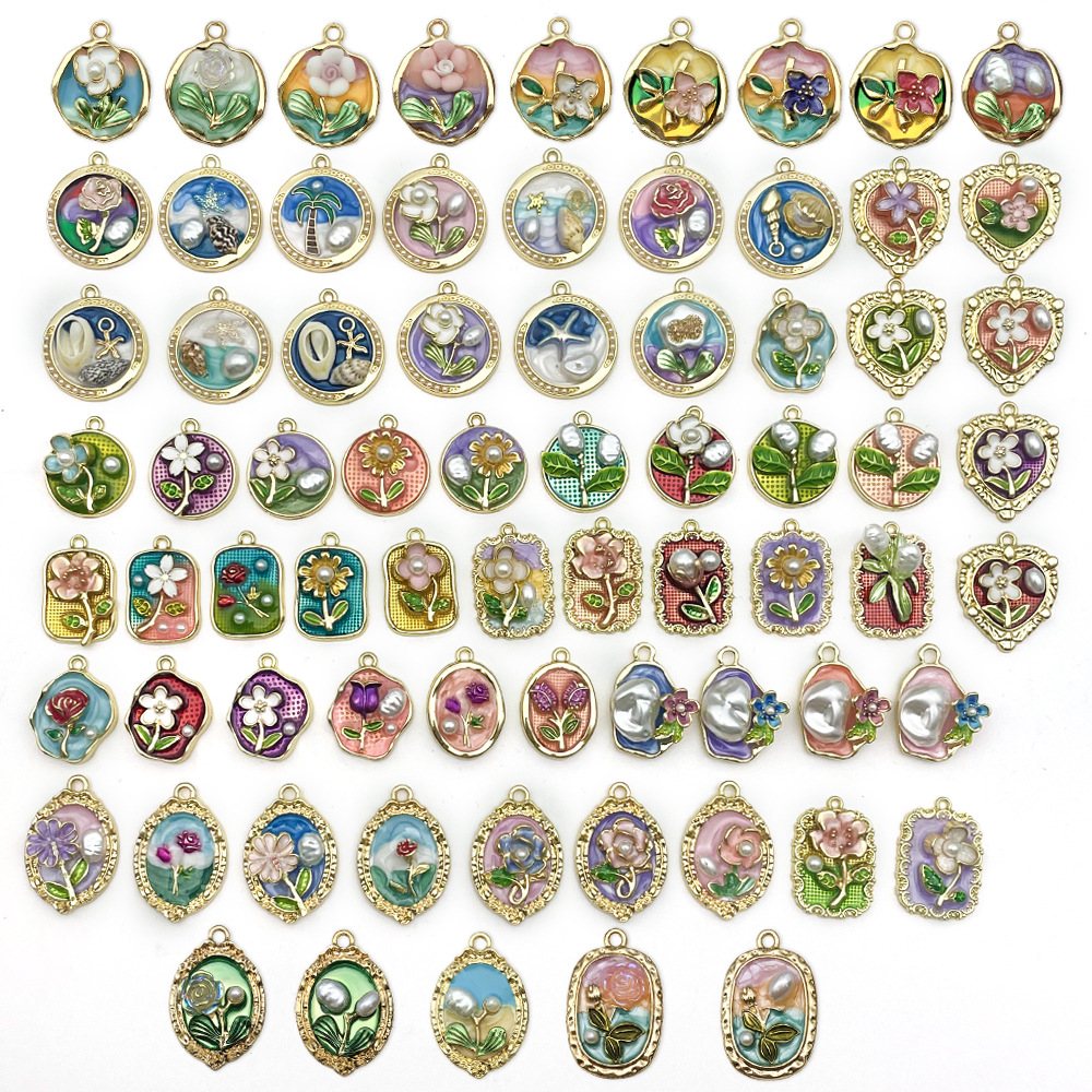 프랑스어 복고풍 빛 럭셔리 에나멜 DIY 귀걸이 목걸이 펜던트 유화 꽃 모네 정원 합금 드립 오일 액세서리