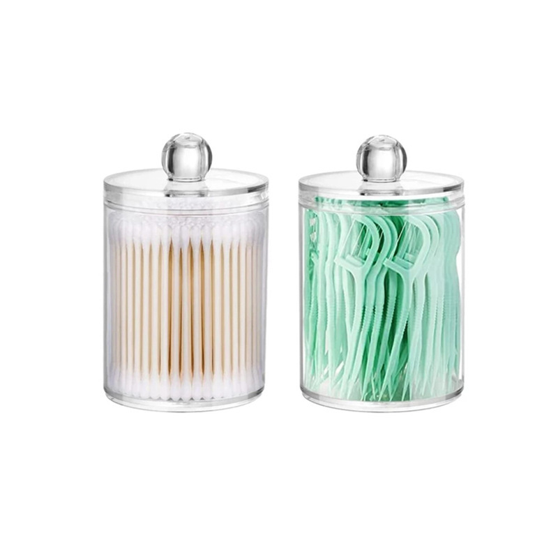 Desktop Lid Cotton Sticker Box Transparent Bathroom Storage Jar Round Cosmetic Cotton Box Dental Floss Pharmacist Jar 10 oz