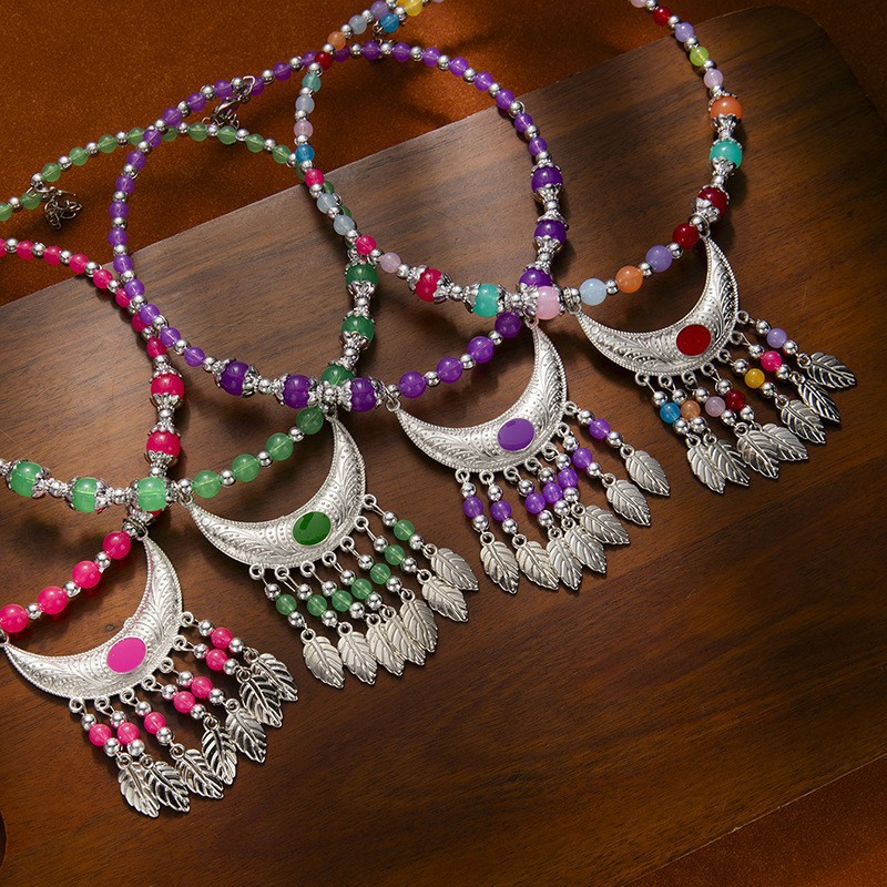 Ethnic beaded bracelet, hair accessory with tassels, retro choker, necklace, boho style, ethnic style