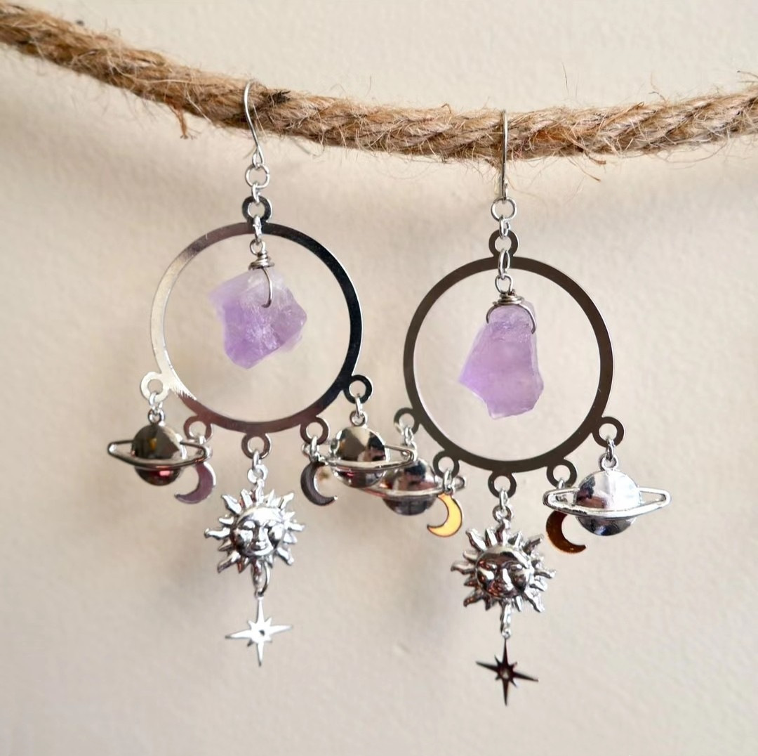 Fashion Sun Planet Metal Womenu0027S Drop Earrings 1 Pair