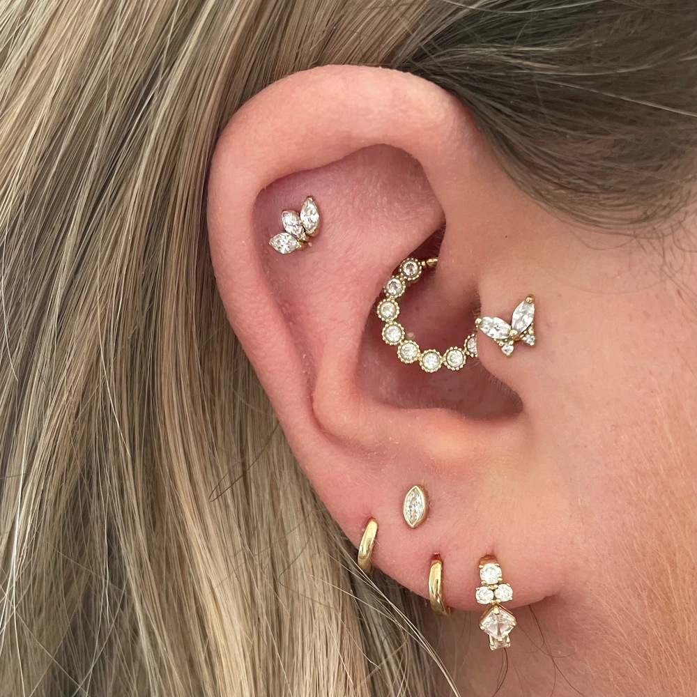 Fashion Butterfly Sterling Silver Inlay Artificial Diamond Ear Studs 1 Piece