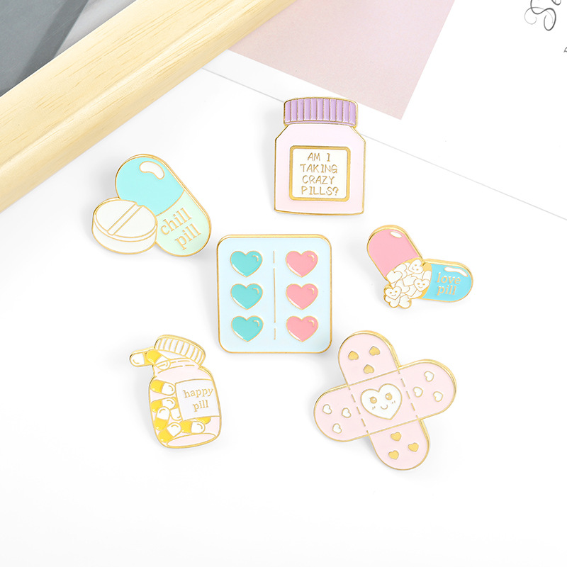 Capsule, Medicine Bottle Pattern Cartoon Style Pin Capsule Medicine Bottle Alloy Stoving Varnish Unisex Brooches