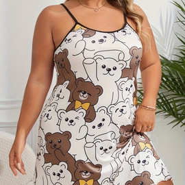 欧美跨境吊带大码肥婆熊熊Plus Size印花外贸尾单家居服