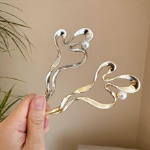 波浪珍珠u型发簪2025新款盘发神器高级感发钗古风盘发夹国风头饰