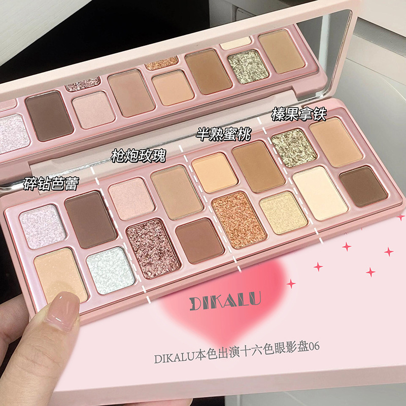 Disco de sombras de ojos de 16 colores DIKALU 2024 nuevo maquillaje ligero diario, maquillaje de juego de color, corazón, polvo gris, azul, humo negro