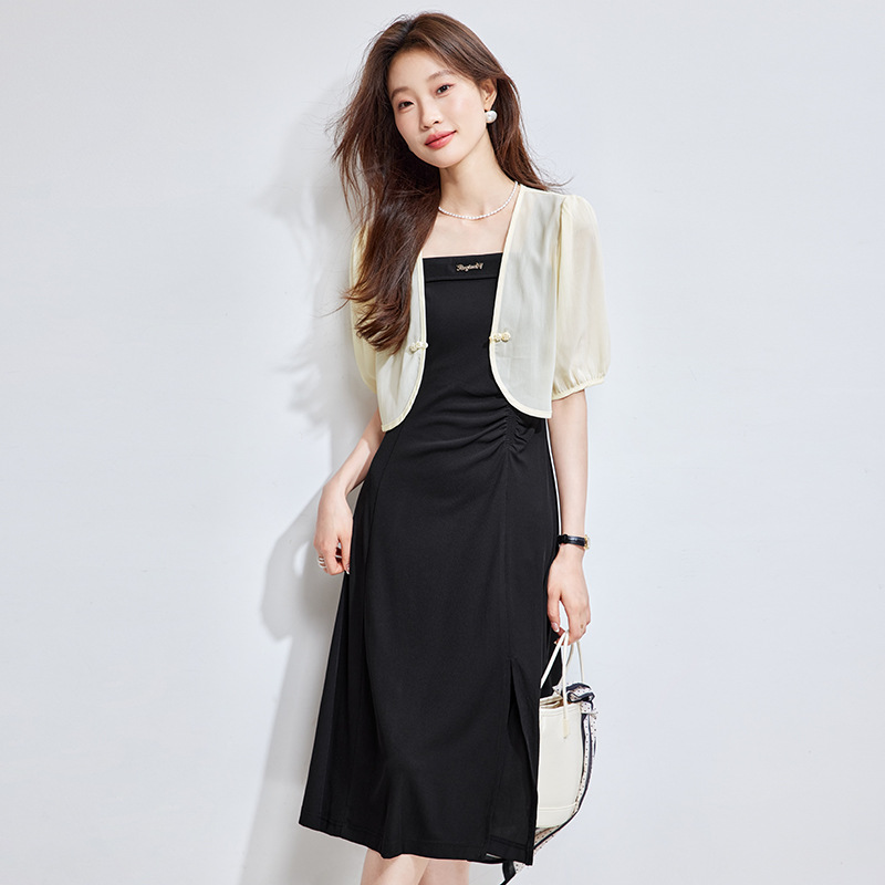 Summer black slip dress