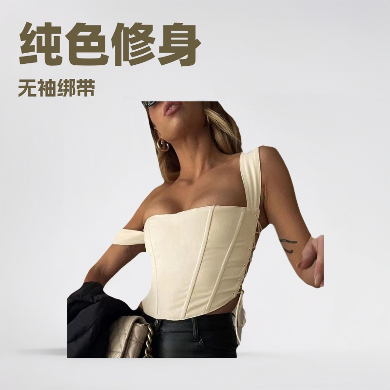 Cross-Border Women's Clothing 2023 Autumn Solid Color Halter Top Dress Sexy Sleeveless Tie-Up Backless Slim Fit Camisole