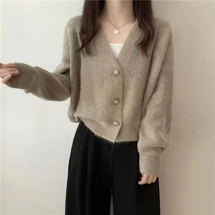 Retro con cuello en V estilo perezoso de punto cardigan desgaste exterior de las mujeres suelta otoño nuevo estilo suave glutinoso suéter abrigo moda image 9