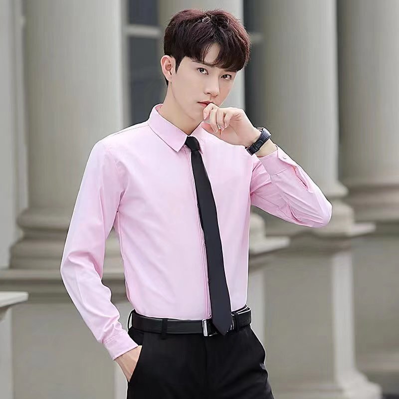 Spring Pink Men's Slim-fit Long-sleeved Lapel Shirt Men's Korean Style Fashionable Large Size Groom Best Man Wedding Dress Winter