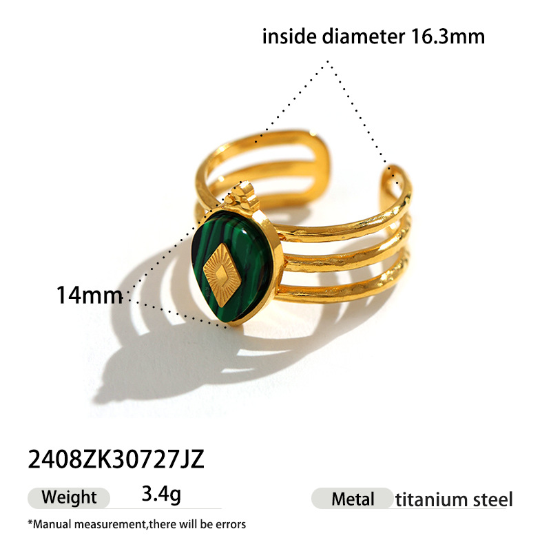 Alta Europa y los Estados Unidos acero inoxidable piedra natural incrustado geometría hueco anillo de acero titanio no desvanecer joyas transfronterizas venta caliente