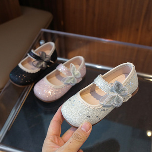 Girls' princess shoes 2024 Spring and Autumn New Korean style western style children's crystal shoes girls' performance sequined small shoes