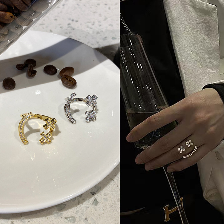 18K真金電鍍歐美食指戒指氣質笑臉開口戒指微笑ins潮時尚個性仙氣