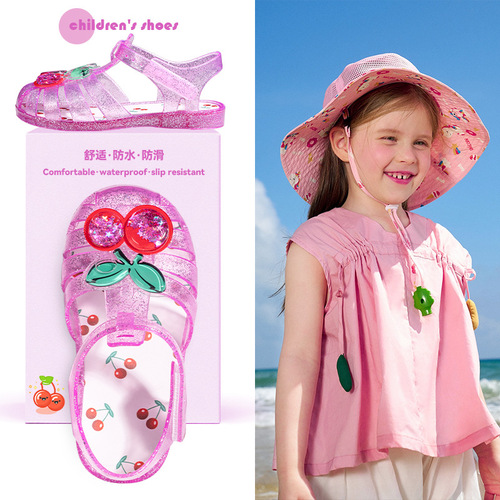 Girls sandals summer princess style summer new children's beach shoes baby toe jelly shoes crystal shoes