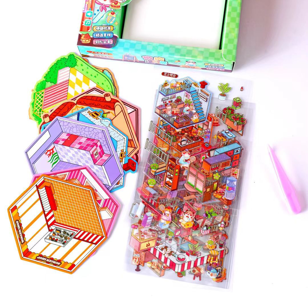 Colección de pegatinas de escena en miniatura para niños hechos a mano diy puzzle juguetes de regalo mini paisajismo pegatinas caja de regalo