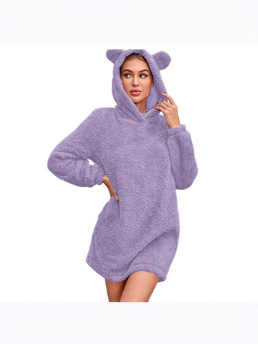 Autumn and winter new style cat ears hooded loose double-sided velvet plush long-sleeved mid-long skirt coat for women
