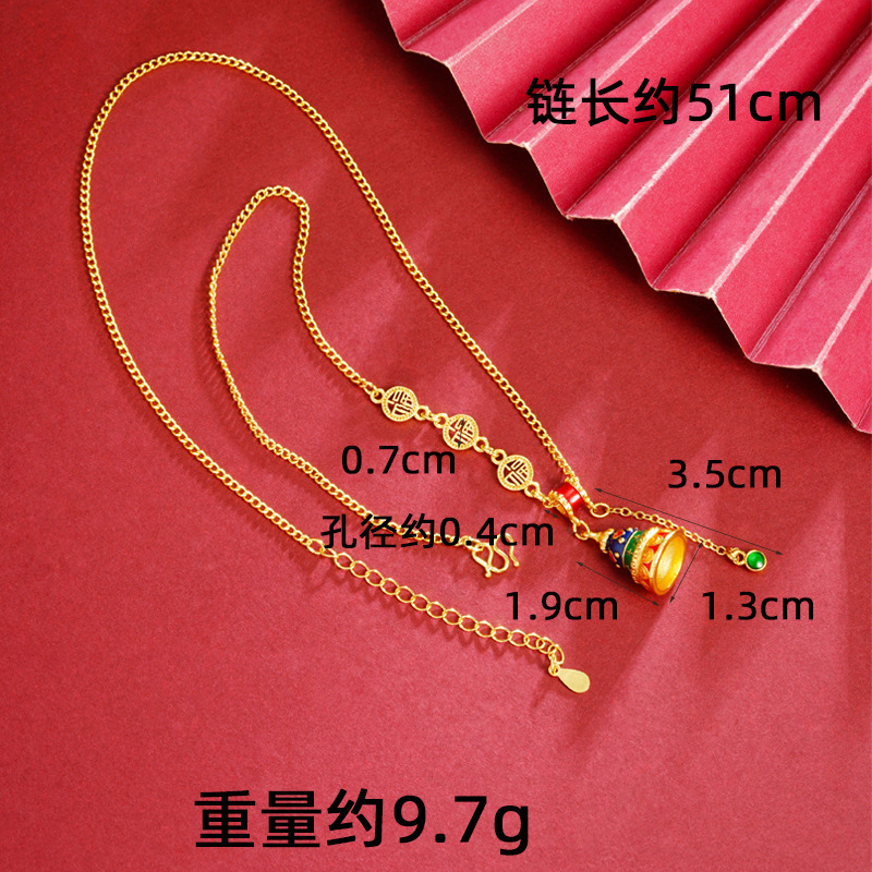 Collar de oro de arena antigua vietnamita, sentido de diseño, esmalte de color, campana, colgante de borla, joyería retro femenina que no se desvanece durante mucho tiempo