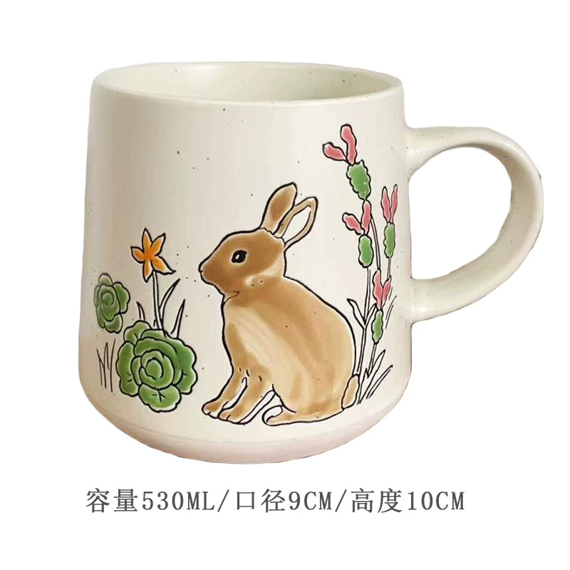 Ceramic mug hand-painted underglaze cat design, cute breakfast cup, microwave-safe