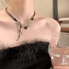 爱心星星项链女新款双层甜酷辣妹锁骨链高级感蜡绳流苏百搭颈链潮