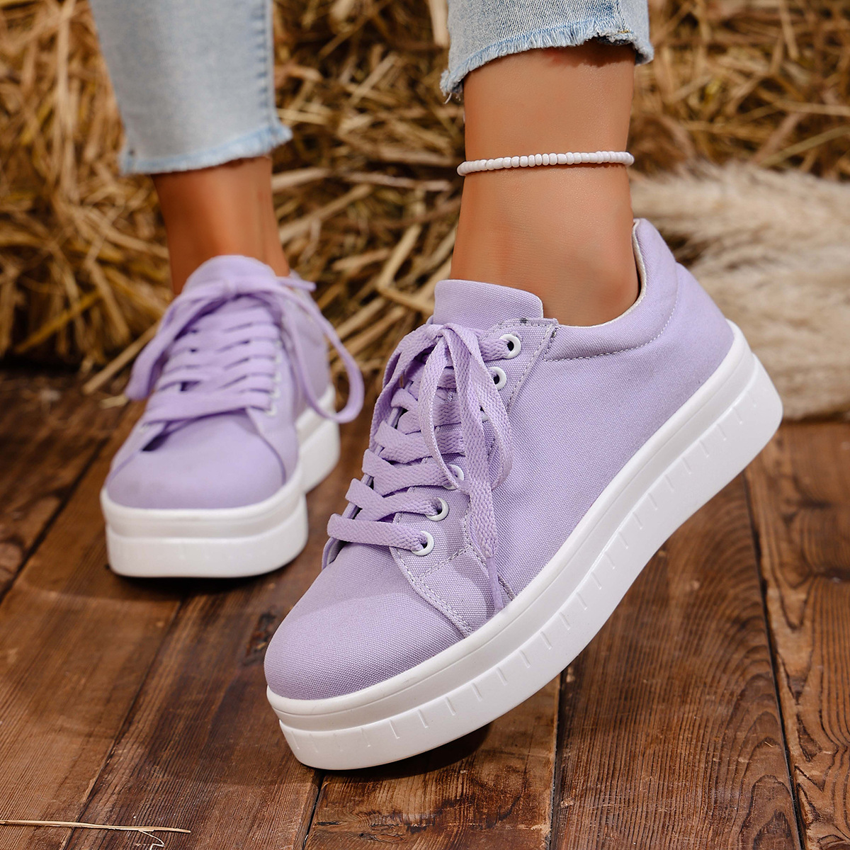 Women's Plus Size Lace-Up Round Toe Casual Shoes Thick Sole European American Style Sneakers Size 43 For Autumn_voghion.com