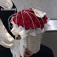 芯苼 藤编巨型梦幻白色花篮玫瑰花束花蓝花艺手工diy礼物包装资材