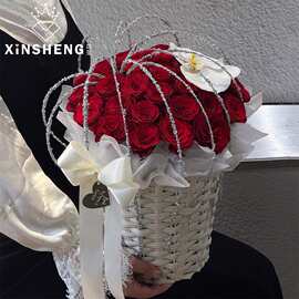 芯苼 藤编巨型梦幻白色花篮玫瑰花束花蓝花艺手工diy礼物包装资材